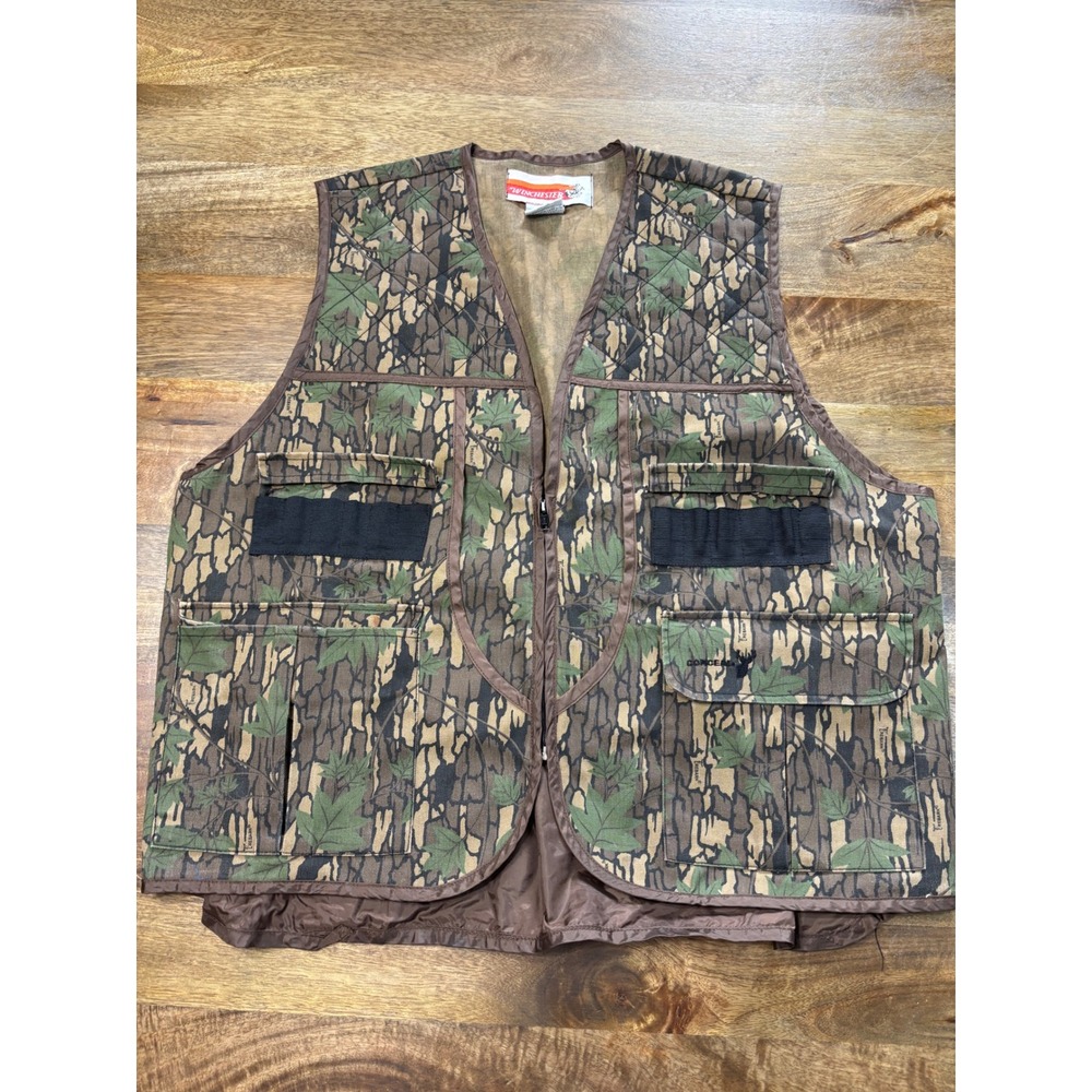 Winchester Trebark Camo Hunting Vest Mens XL Green Leaf Game Bag Shell Loops